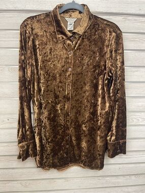 Multiples Crushed Velvet Button-Up Blazer in Brown